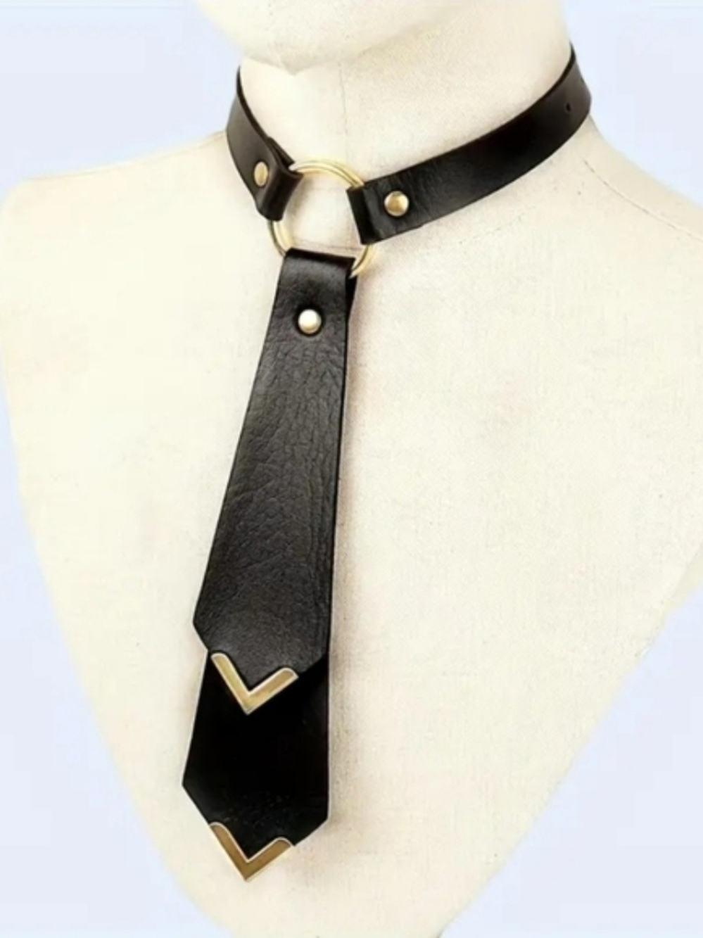 Vintage Black Faux Leather Double Layer Choker Necklace Hip Hop Collar